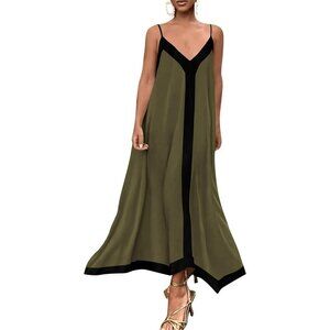 Women's 2024 Elegant Summer V Neck Spaghetti Strap Flowy Maxi Cocktail Dresses